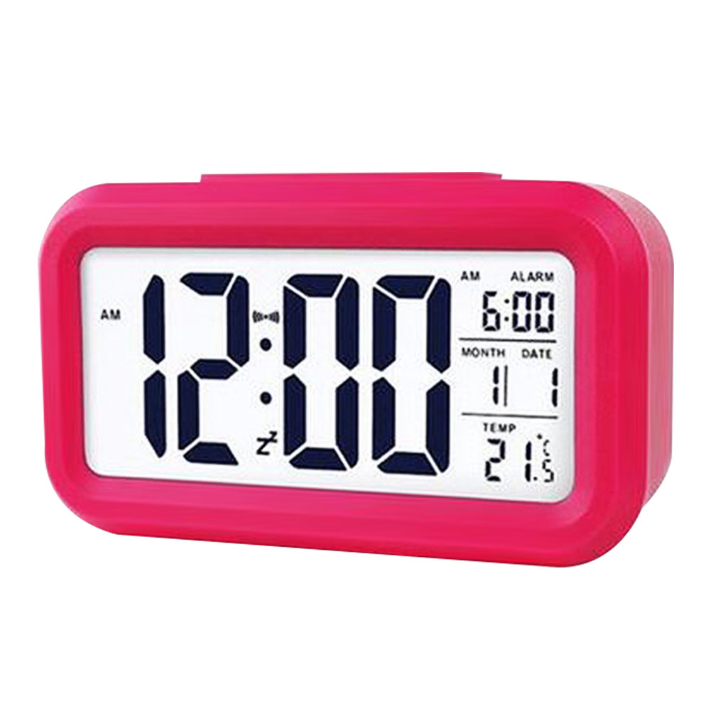 Smart Temperature Alarm Clock LED Digital Electronic Backlight Calendar Desktop Table Watch Battery Power Clocks: Rose red