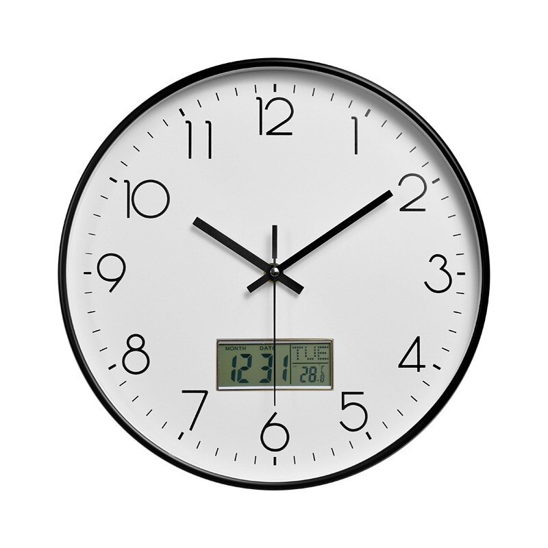 12Inch Wall Clock Quartz Silent Nordic Smart Wall Clock Bedroom Digital with Date Temperature Office Decor Reloj De Pared