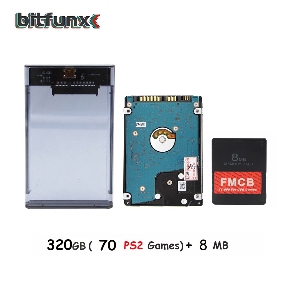 Bitfunx PS2 FMCB Card for USB games+2.5''SATA HDD Hard Disk Drive with PS2 games in Hard Disk Case USB3.0: 320GB with 8MB