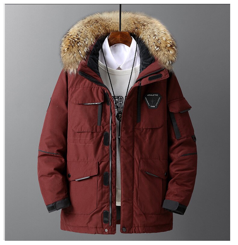 Merk bontkraag winter herenjas 3xl winddicht waterdicht 90%  witte eendendonsjas heren dikke warme heren donsjassen bovenkleding: Bordeauxrood / Xxxl