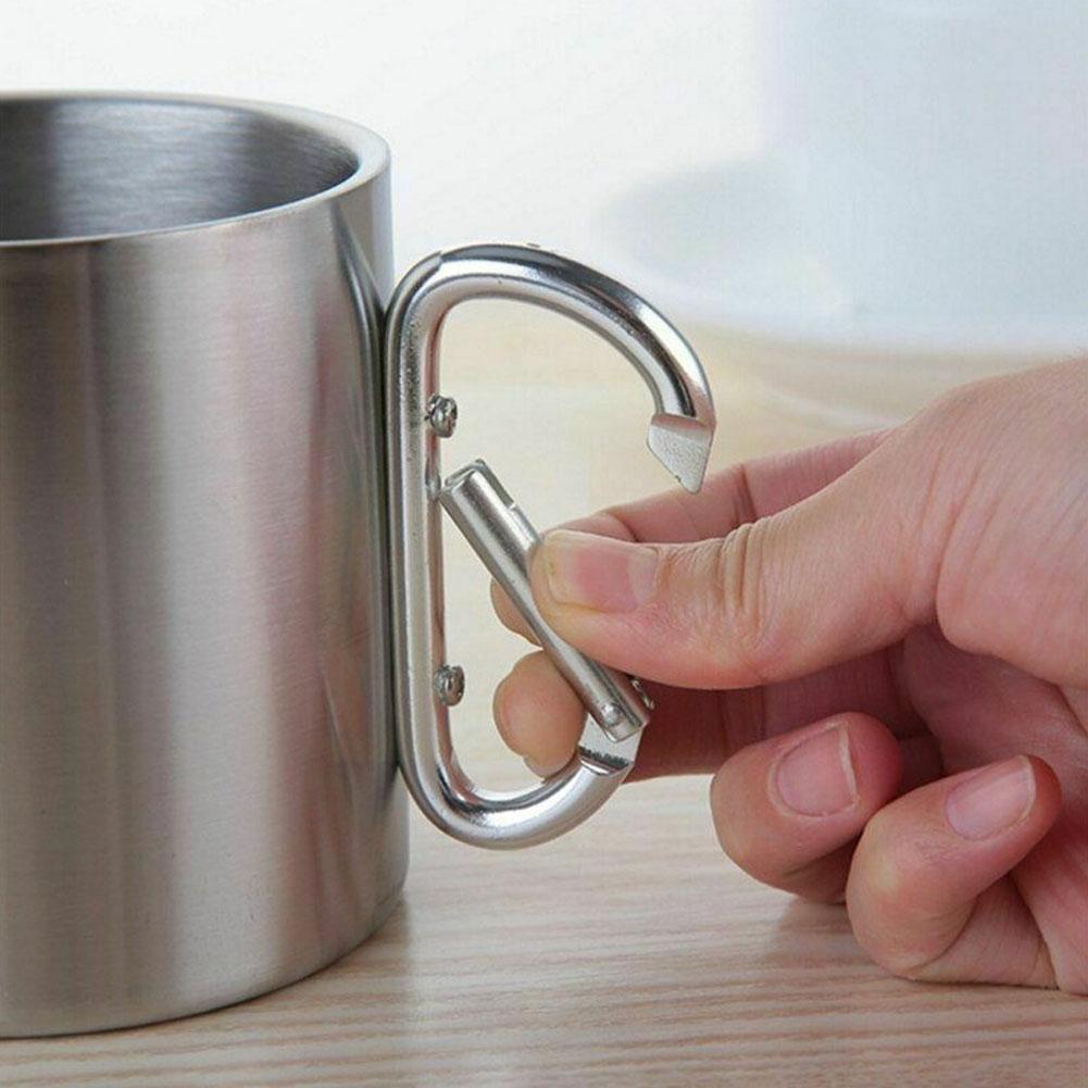 220ml Camping Cup Travel Steel Carabiner Hook Handle Mug Hike In Outdoor Water Picnic 2 Cup, 1 I7n6