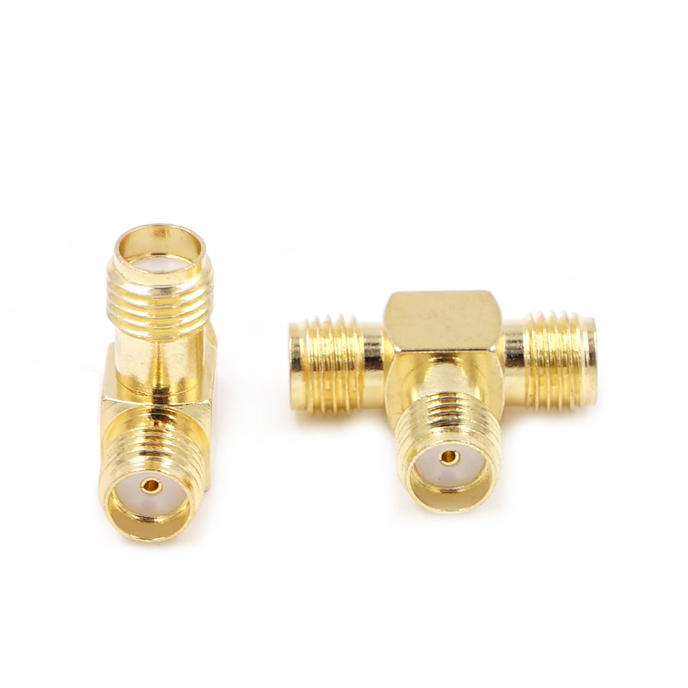 Connecteur Coaxial RF Type T SMA mâle vers 2 doubles SMA femelles, séparateur 3 voies, convertisseur d'antenne en laiton plaqué or: Ivoire
