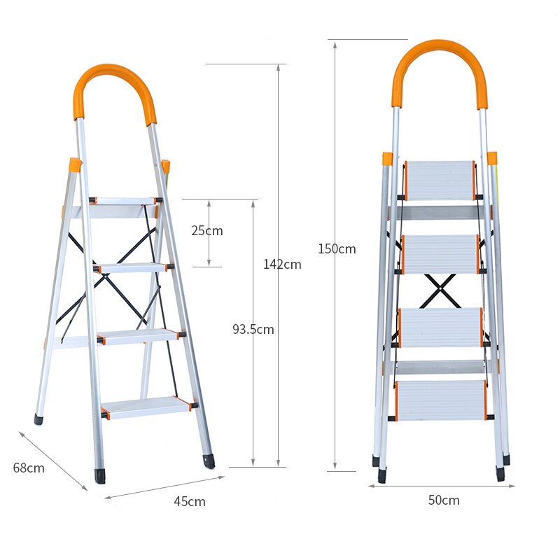 Aluminum Alloy Household Ladder Thickened Step Ladder Folding Escalator Stairs Stainless Steel Herringbone Stepladder DG003A: Grey
