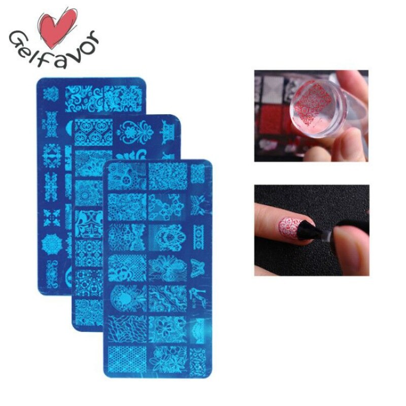Gelfavor-Placa de estampado para manicura, Gel transparente, sello de silicona, molde para sello, acero inoxidable, esmalte de uñas de Gel UV
