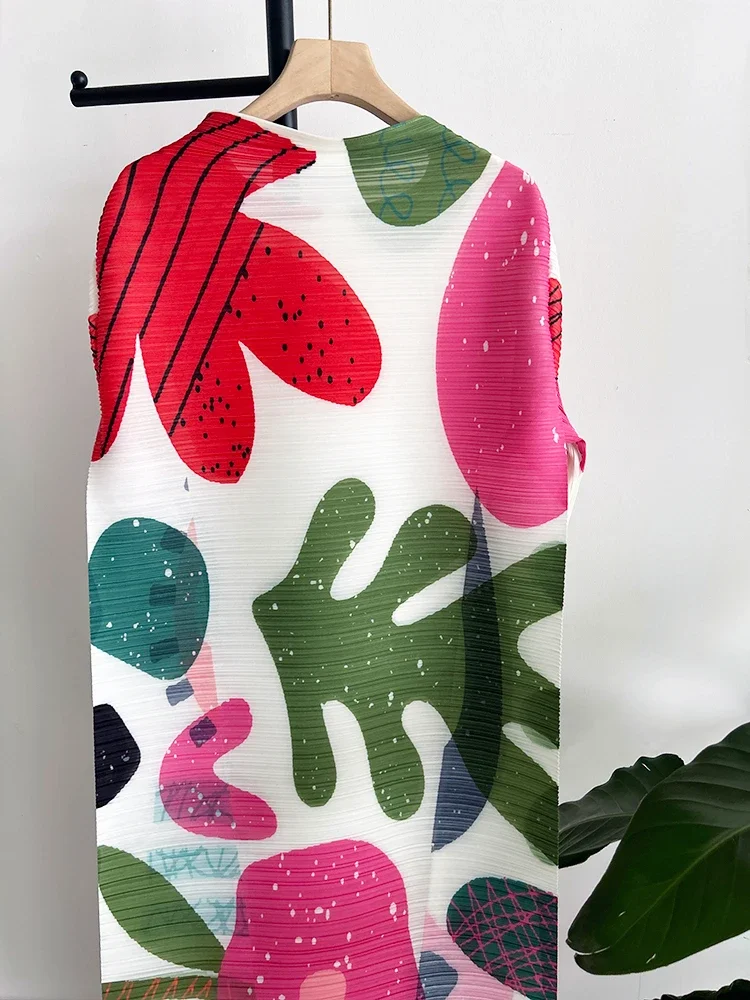 Women's Pleated Loose Fitting Dress Spring Print Color Blocking O-neck Quarter Sleeve Women's Dress