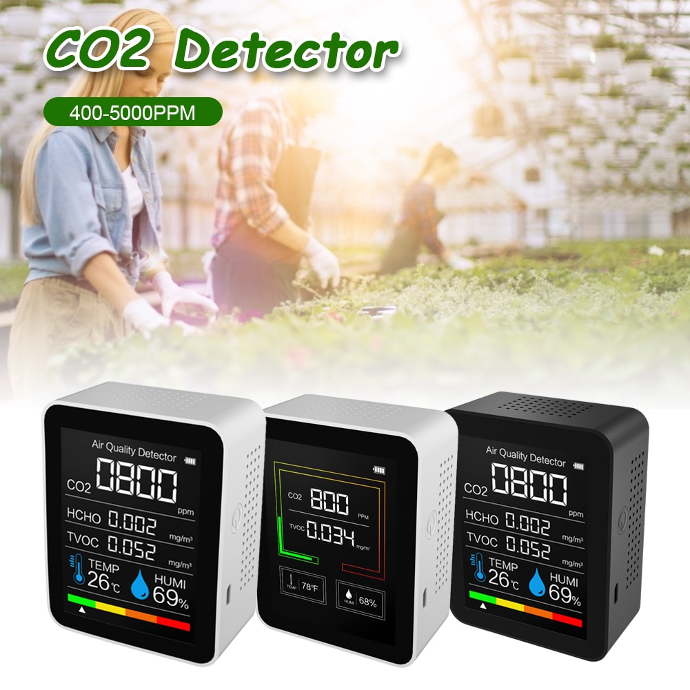 Mini CO2 Meter Digital Temperature Humidity Sensor Tester Air Monitor Carbon Dioxide TVOC Formaldehyde HCHO Detector