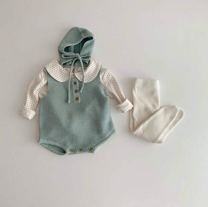 Herfst Baby Jongens Meisjes Gebreide Candy Kleur Mouwloze Bodysuit Met Caps Zuigelingen Katoen Warm Overall