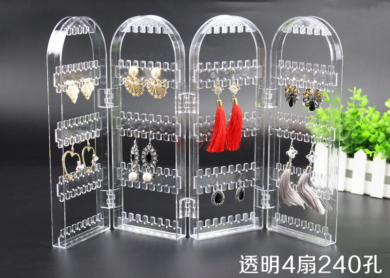 120/180/240/360holes Plastic Clear Earrings Studs Display Rack Folding Screen Earring Jewelry Display Stand Holder Storage Box: 4 clear-240 holes