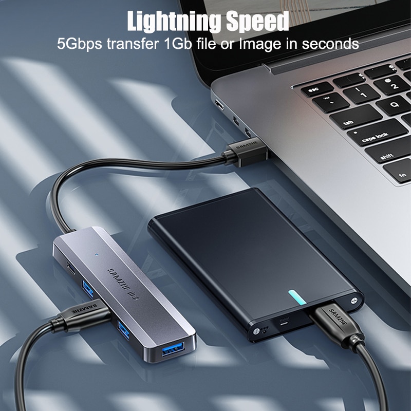 SAMZHE Ultra-thin 5-port USB 3.0 HUB High Speed USB Hub For Multi-device Computer Laptop Desktop PC Adapter