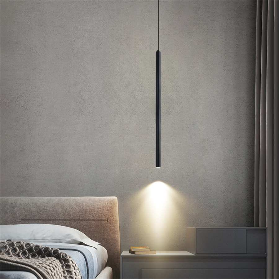 Nordic Zwart Wit Lange Buis LED Hanglampen Moderne Keuken Hanglamp Slaapkamer Achtergrond COB Cilinder Plafond Hanglamp