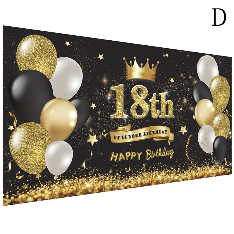 Happy Birthday Decoration Banner Large Black Gold Happy Birthday Backdrop Banner Sign Background Poster for Birthday Party Favor: D