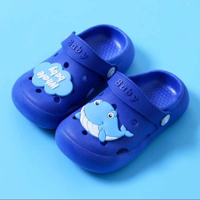 Bonito pato do bebê do menino chinelos ao ar livre verão crianças indoor antiderrapante sandálias dos desenhos animados crianças meninas fundo macio da criança sapatos de praia: Azul / 25.5