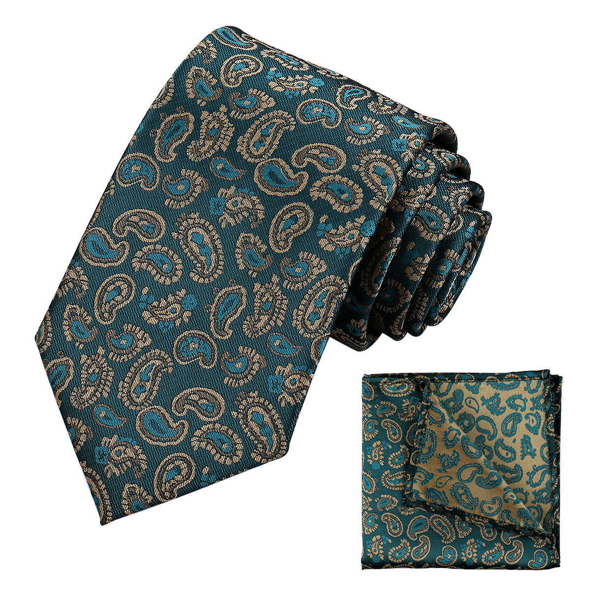 Corbata cuadrada de bolsillo para hombre, conjunto de negocios, corbata, pañuelo, tejido Jacquard, Floral, Paisley, para padrino de boda: Negro