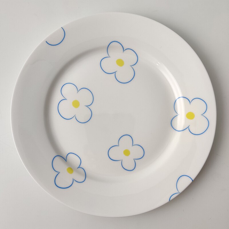 8 Inch Tableware Cute Flower Pattern Plates Ceramic Dinner Set Nordic Porcelain Dessert Plate Steak Salad Snack Cake Plates: Flower five B