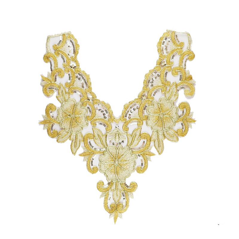 Floral Flower Lace Embroidered Neckline Neck Collar Trim Clothes Sewing Water Soluble Mesh Accessories Applique Patch: Yellow