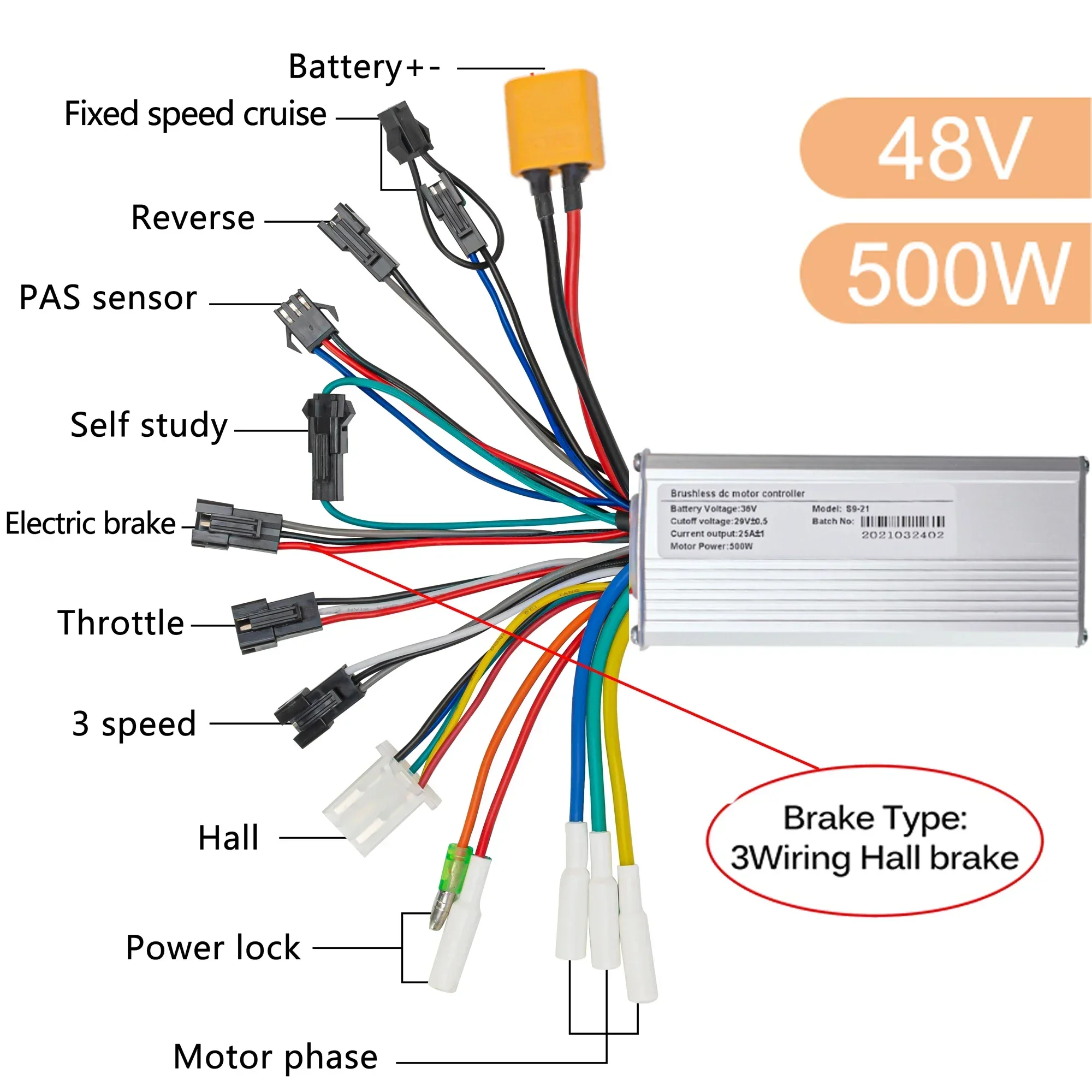 Bicicleta Elektrische Borstelloze Controller 25A 36V 48V 500W 350W Elektrische Scooter BLDC Controller Voor Scooter fiets Accessoires: Bruin