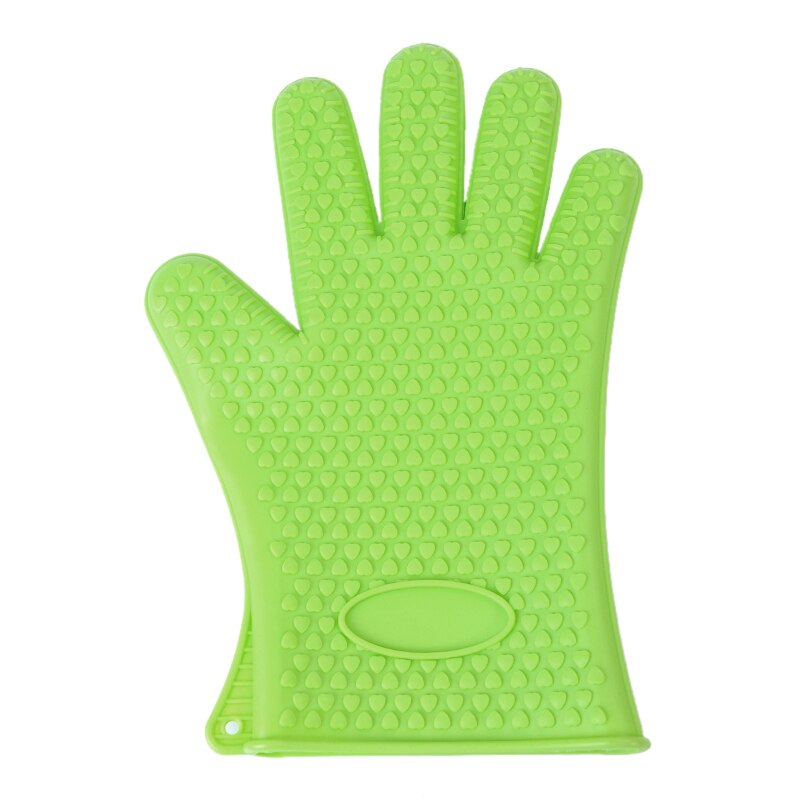2 uds guante de silicona resistente al calor grueso BBQ Grill guantes cocina impermeable horno manoplas de cocina Grill hornear guantes: green
