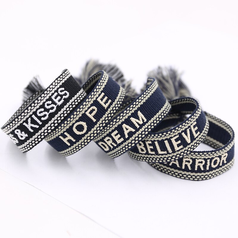 Black Color Letter Printed Braided Bracelet For Women Men Handmade Tassel Bracelet Adjustable Rope Bracelets Couple Jewelry