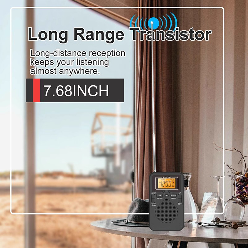 Pocket AM/FM portable radio with good reception effect, 2-band digital radio, display speaker, headphone jack, alarm clock