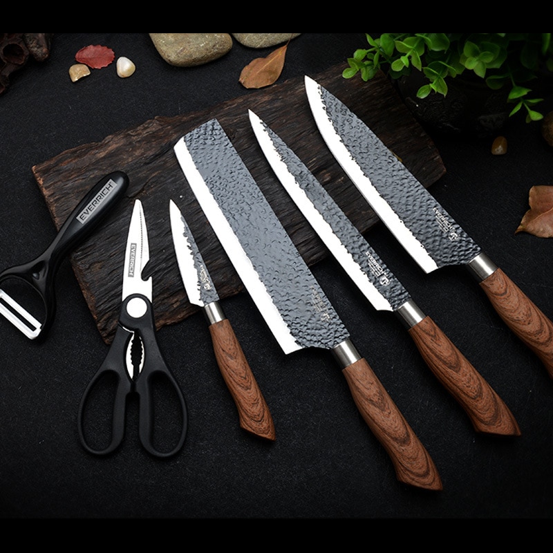 Ensemble de couteaux de Chef de cuisine, couteau forgé en acier inoxydable, ciseaux Nakiri éplucheur en céramique, couteau d&#39;office avec étui