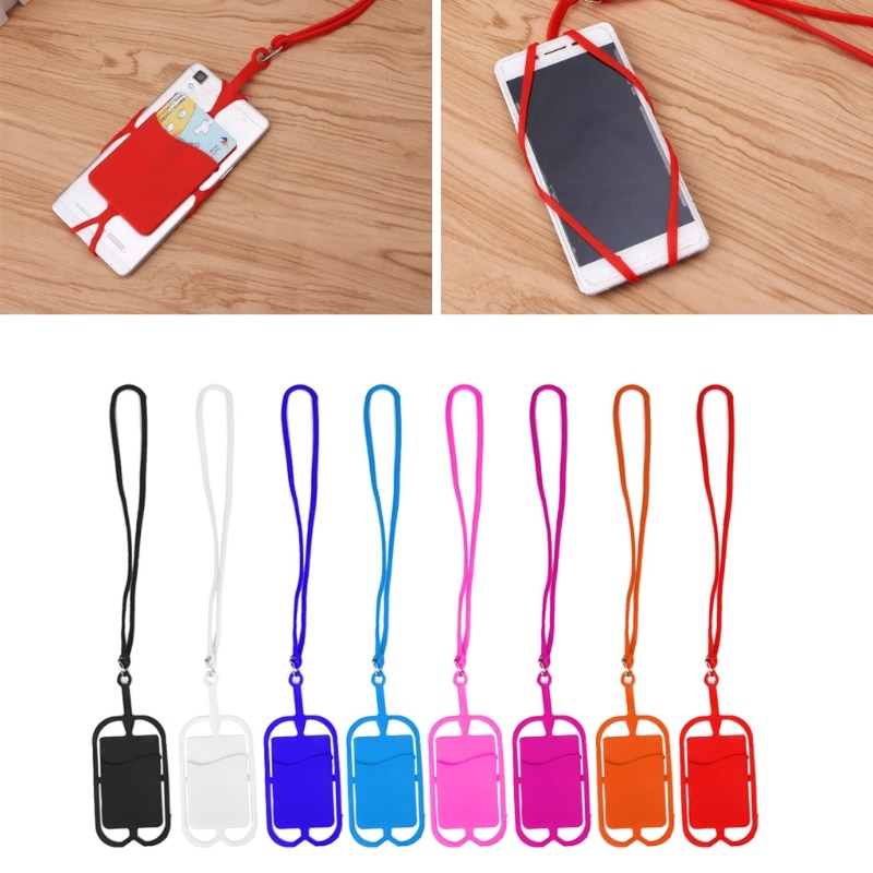 Detachable Silicone Lanyard Cell Phone Case Holder Neck Strap With ID Card Slot