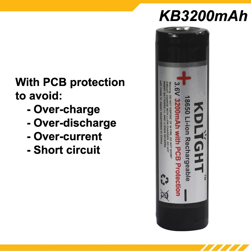 Kdlight  kb3200 mah 3.6v 3200 mah genopladeligt li-ion 18650 batteri med pcb