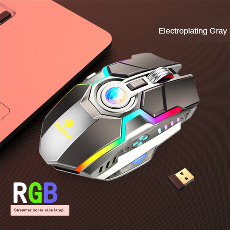 Leise, wiederaufladbare gaming-maus, kabellose streamer-maus mit rgb-led-hintergrundbeleuchtung, 7 tasten, usb 2.4g -anschluss für pc und laptop: Smt 3 c 464 grau