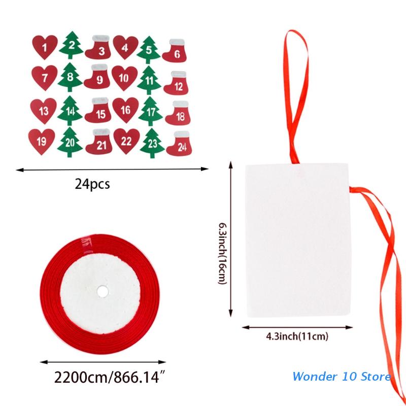 24 Dagen Diy Kerst Advent Kalender Lint Zak Met Vilt Stickers Touwen Opknoping Countdown Snoep Pouch Guirlande