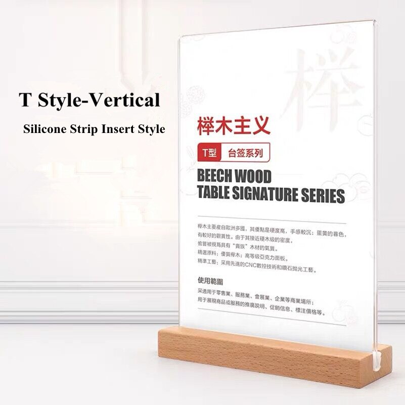 A5 – carte de tente de Table verticale transparente, pour Restaurant en bois, en plastique, en acrylique, porte-Menu Vertical, porte-signe en papier, présentoir: 8