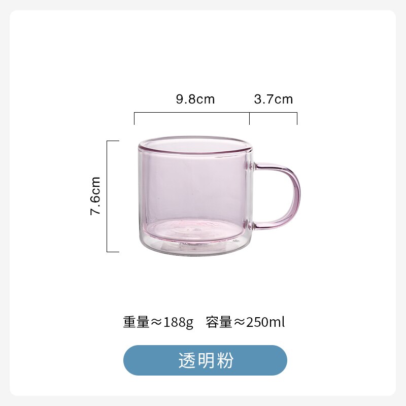 Juego de tazas de café Espresso para Taza de cristal de doble pared, resistente al calor, taza de Cerveza Hecha a mano, vaso de cristal para té, vasos con mango de cristal para whisky: pink