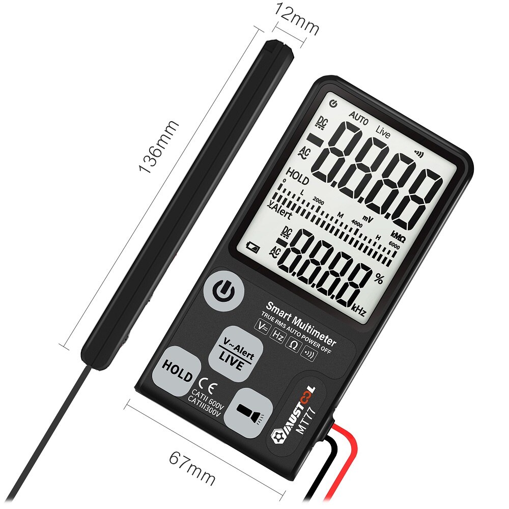 MUSTOOL MT77 Large Screen Smart Digital Multimeter Voltage Tester 3-Line Display Fully Auto-Range True RMS 6000 Counts DMM