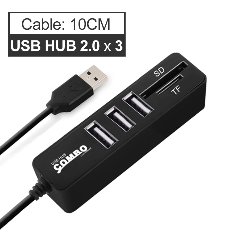 Hub multi USB 3.0/2.0 haute vitesse, 3/6 ports et lecteur de carte SD/TF, adaptateur tout-en-un, accessoires pour ordinateur: Black 3 Ports 2.0