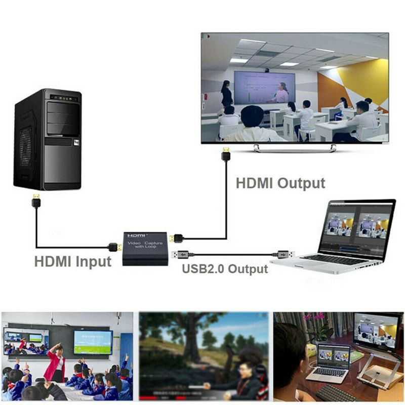 HDMI Video Capture Card Screen Recorder USB2.0 1080P High Definition Game Capture Streamer Device 59x56x19mm with Loop