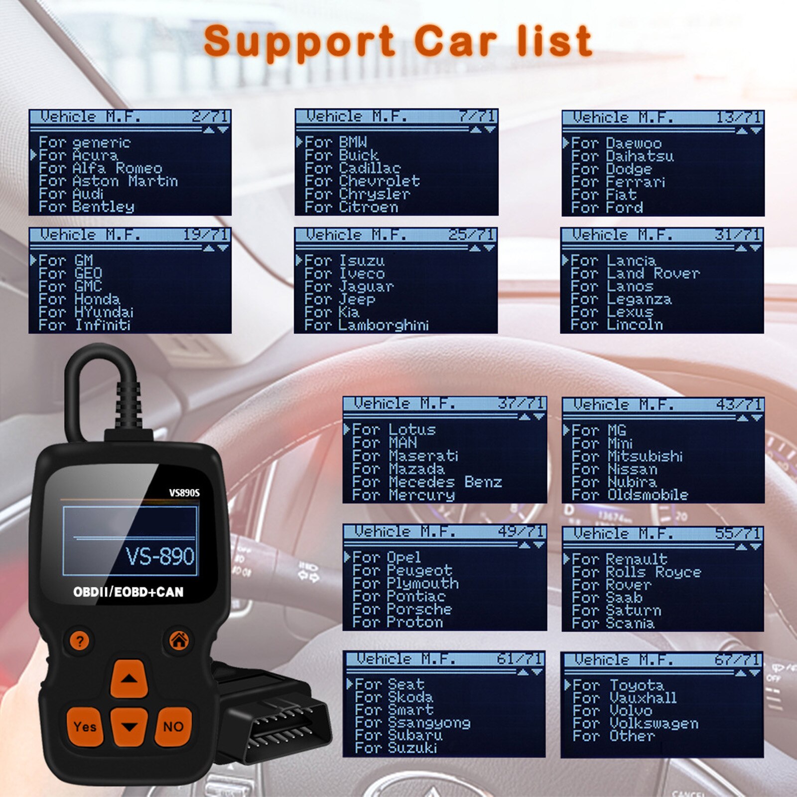 2.4" OBD2 Diagnostic VS890S Automobile tool Scanner Car Code Reader Multi-language Supported Car Automobile Car Scanner