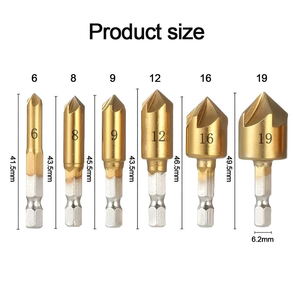 6mm-19mm Counter Sink Drill Bit Hex Shank Boring Drill Bit 5 Flute Countersink Wood Chamfering Cutter Hand Drill Tool Punch Tool