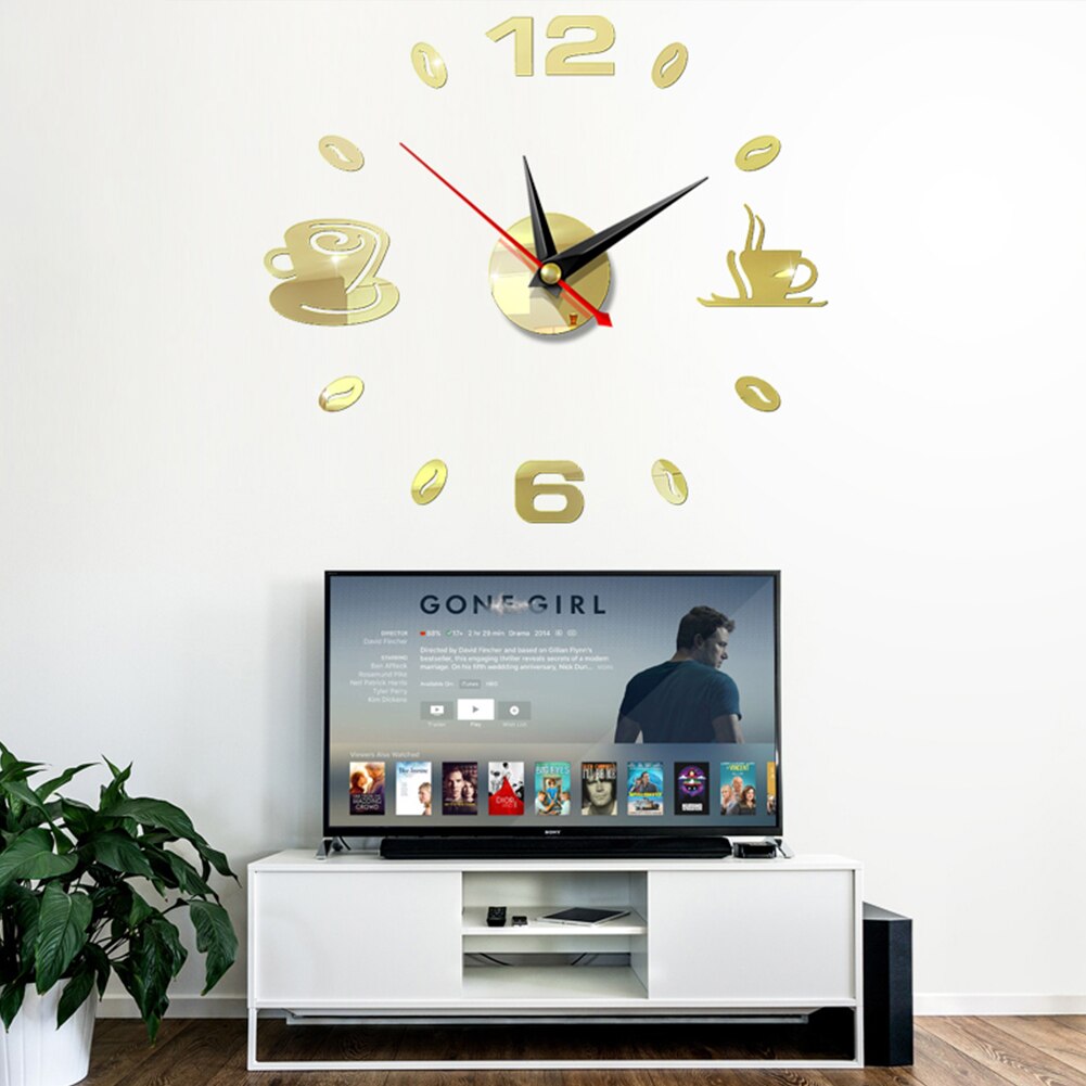 Horloge murale muet miroir analogique maison acrylique tasses à café décor Art bricolage cuisine 3D moderne étanche horloges auto-adhésif