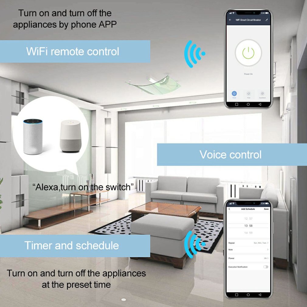 18mm Single Phase Digital Timer Switch Remote WiFi Smart Light Control Switch Programmer With Energy Monitoring 100-240V 16A