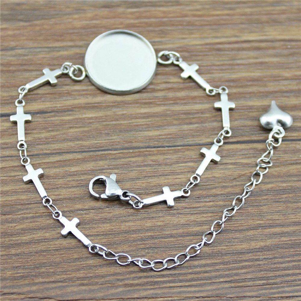WYSIWYG 2 sztuk 10 style Fit 12/14/16/18/20mm okrągłe szkło Cabochon ze stali nierdzewnej serce/krzyż/wygięty kształt bransoletki i łańcuszki na rękę: 20mm / Black