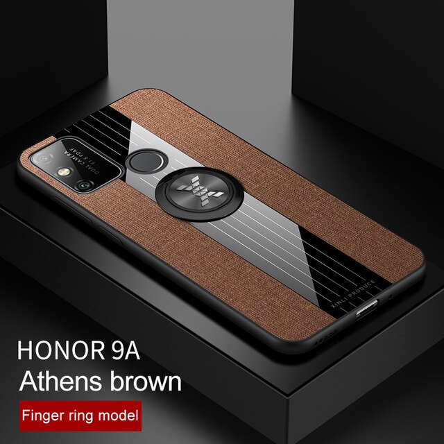 Coque honor 9 a en tissu résistant à la transpiration, coque rigide en polycarbonate avec anneau magnétique pour huawei honor 9a honor 9a moa -lx9h: Marron avec anneau