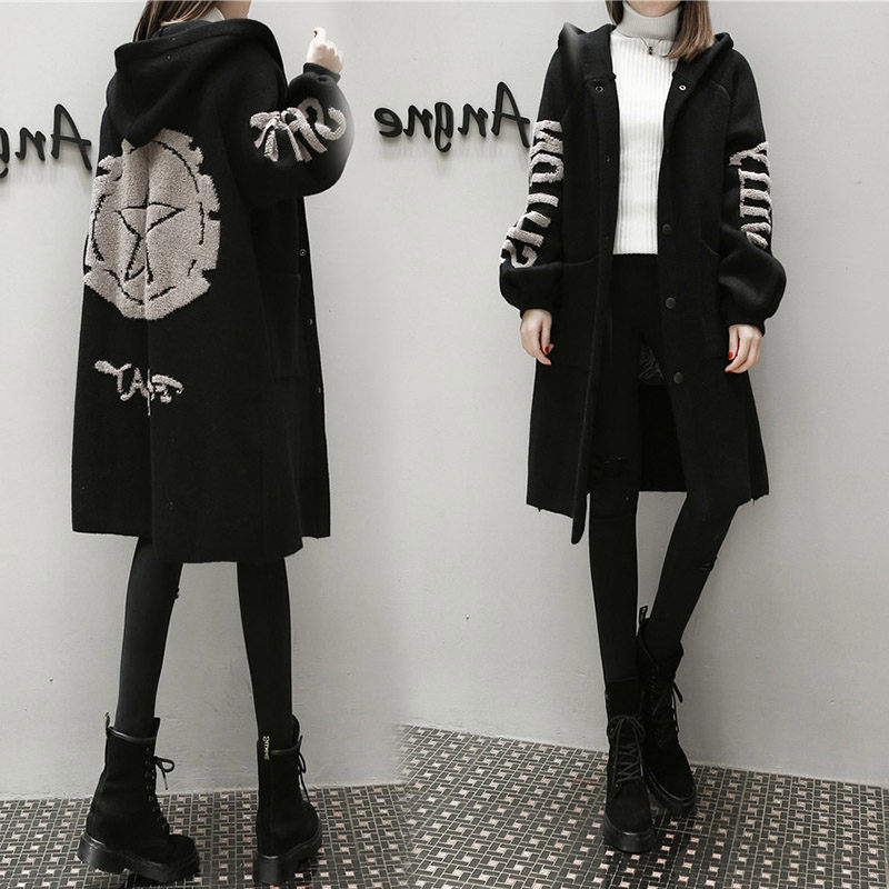 Plus size yllekofta för kvinnor lång lös stickad trenchcoat casual huva casaco feminino tröja kappor  f1449