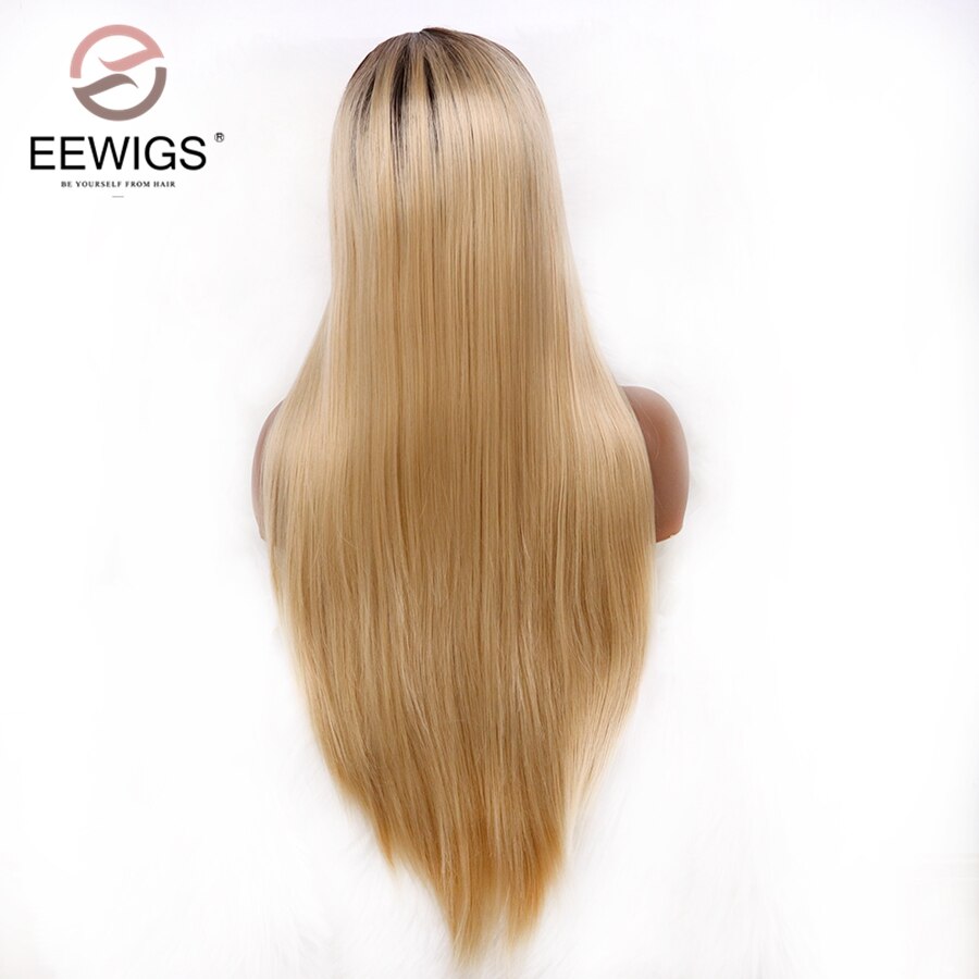 Eewigs Rose Roze Pruik Platina Blonde Synthetische Lace Front Pruik Met Korte Zwarte Wortels Lijmloze Lange Rechte Pruiken Voor Zwarte vrouwen