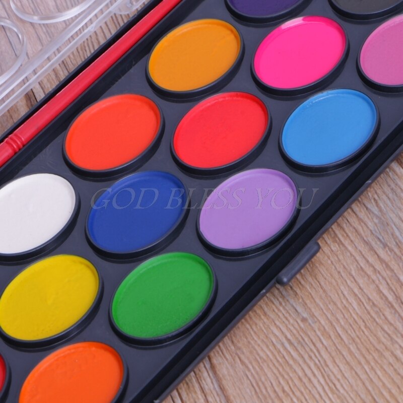 Colorful 16PCS Watercolor Palette Brush Set Painting Tray Craft Drawing Art Mini Kid
