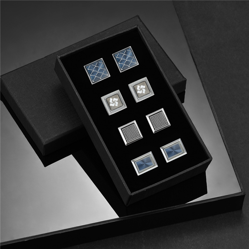 Juego de 4 pares de gemelos para hombre, recuerdos de boda, para padrinos de boda, camisa para hombre, gemelos con caja, joyería de lujo, pinzas para corbata: Ninguno