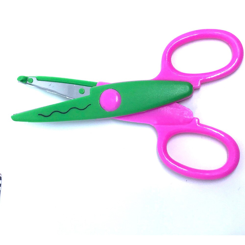 Tijeras de encaje de Metal y plástico para Scrapbooking, tijeras de colores para fotos, decoración de diario de encaje de papel con 5 Patrones, 1 Uds.