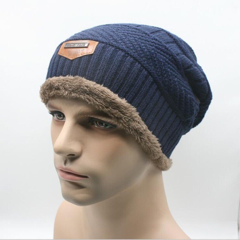 Sombrero de invierno de terciopelo para hombre, gorro de lana al aire libre para esquiar, máscara, bufanda, gorro, gorros de invierno para hombre, sombrero de punto para niño,: Navy