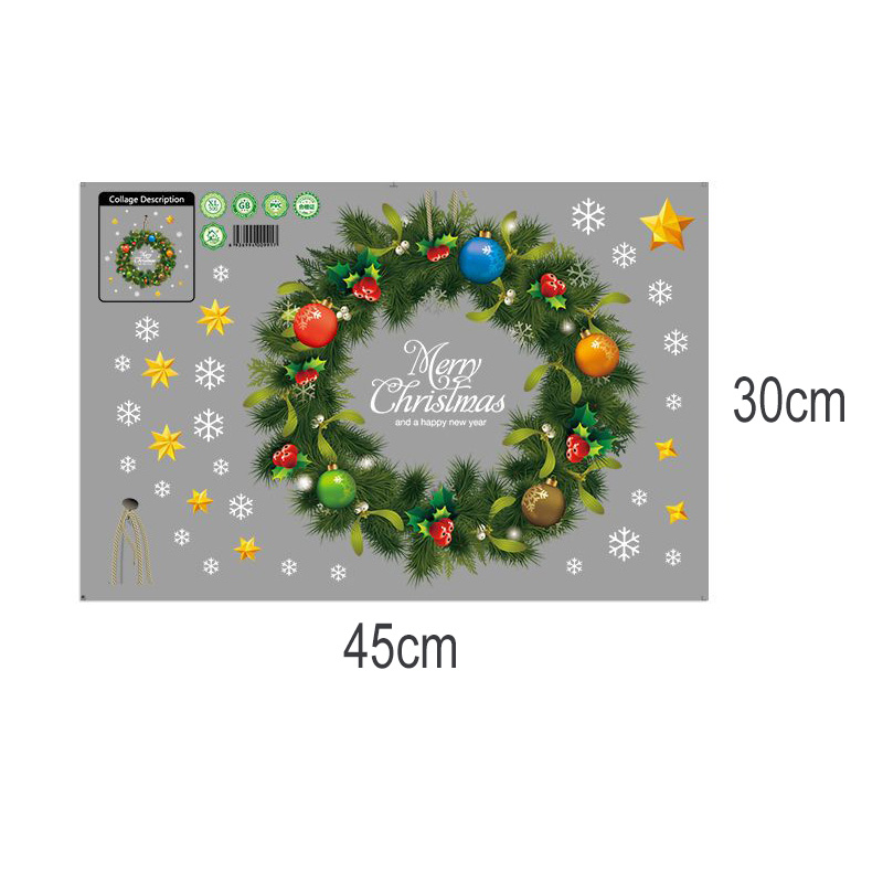 Christmas-Sticker Glass Window Self-adhesive Paper Green Garland Stickers Shopping Mall Store Glass Door Dress Up