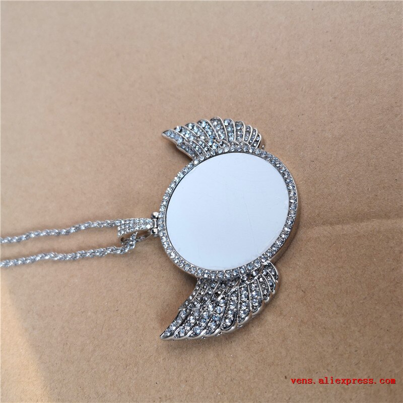 sublimation blank round shape wings necklaces pendants transfer printing blank jewelry consumables 3pcs/lot