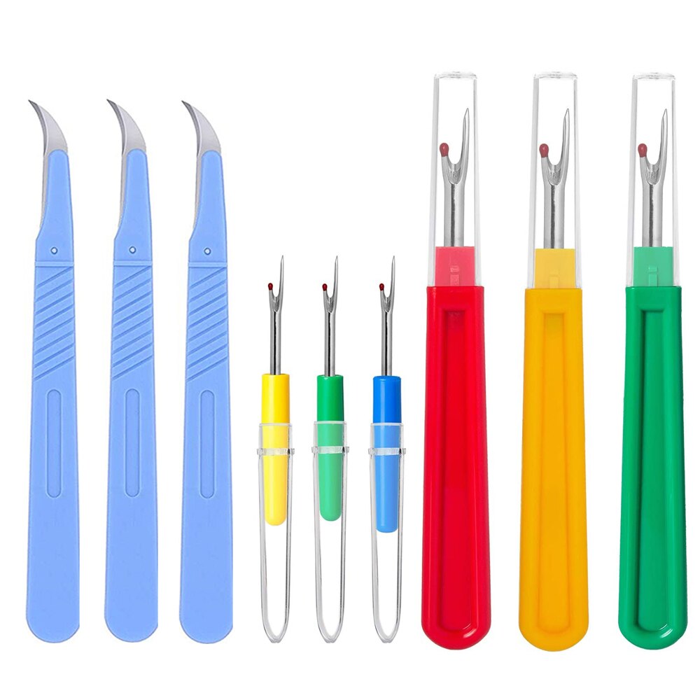 3/6/9Pcs Sewing Seam Ripper Thread Seam Remover Stitch Unpicker Thread Cutter Tool for Sewing Needlework Trimming Scissors Tool: Random color 9Pcs