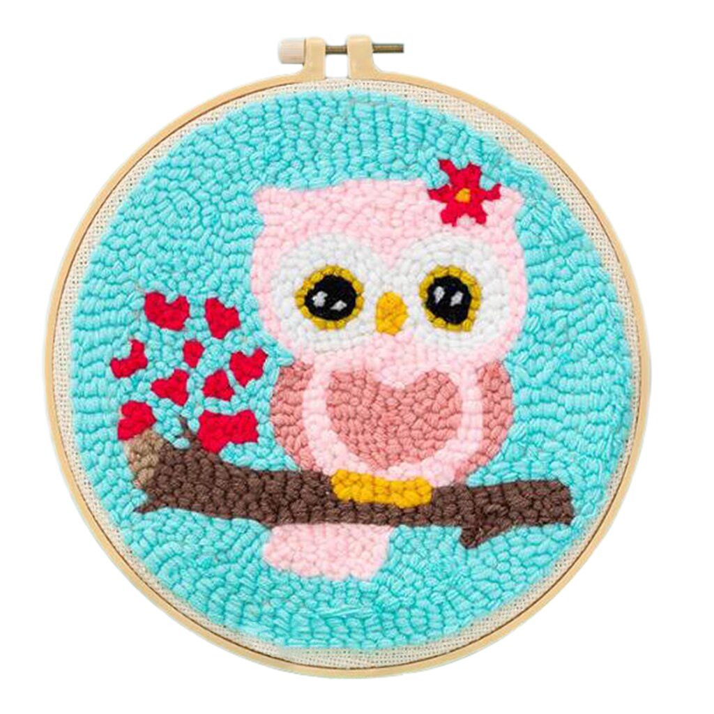 1 Juego de Kits de aguja de punzón con de Animal con punzón bordado aro DIY manualidades multicolores Kits de inicio hilo suave DIY costura: Pink Owl