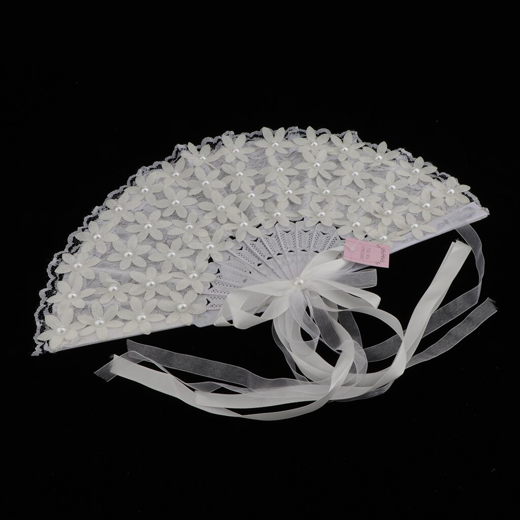 Folding Fan White Lace Fan - Handheld Folded Fan Bridal Dancing Props Church Wedding Party Favors Home Office DIY Decor